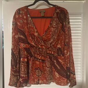 Midnight Velvet Paisley Blouse - Red and Brown